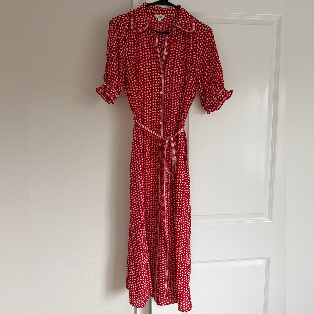 Max Studio Red and White Polka Dot Midi Dress